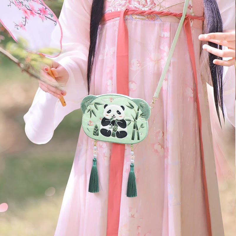 Embroidery Lucky Panda Cat Shiba Inu Deer Rabbit Fox Flower Cute Animal Hanfu Bag Crossbody Bag Shoulder Bag