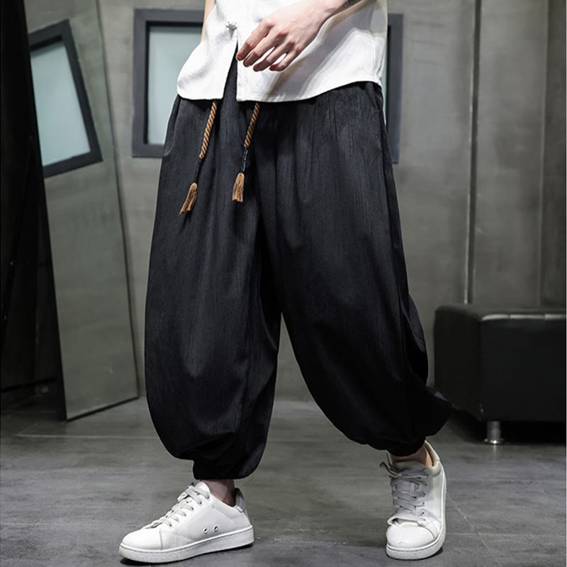 Solid Color Corduroy Drawstring Thermal Men's Harem Pants With Pockets