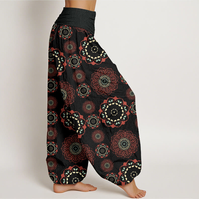 Mandala Flowers Design Women's Elastic Waist Harem Pants