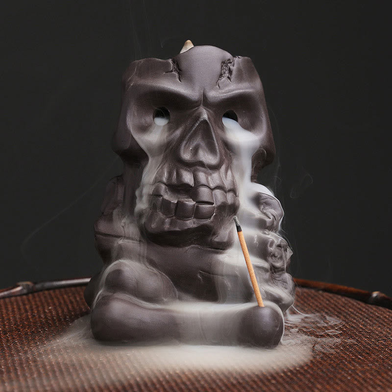 Halloween Skull Head Purple Clay Healing Incense Burner Decoration