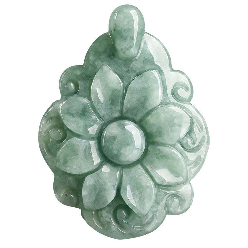 Natural Jade Kalanchoe blossfeldiana Flower Pattern Luck Necklace Pendant