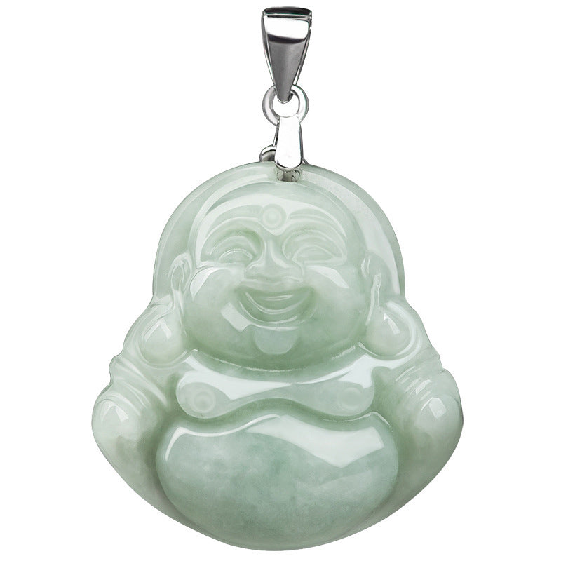 925 Sterling Silver Laughing mystic zen Jade Blessing Necklace Chain Pendant