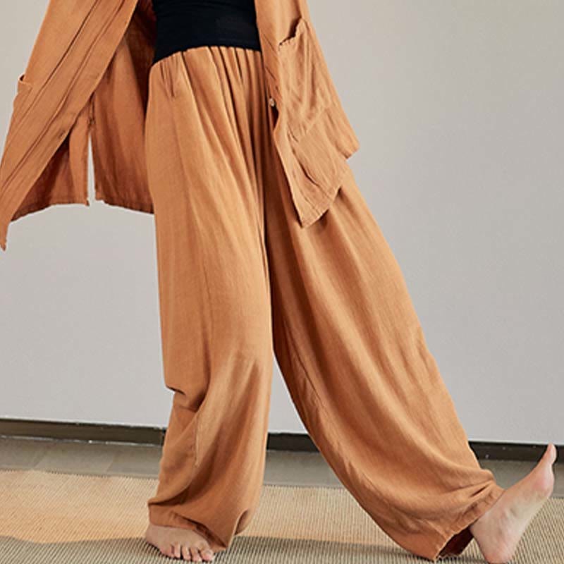 Plain Long Sleeve Coat Jacket Top Wide Leg Pants Zen Tai Chi Yoga Meditation Clothing