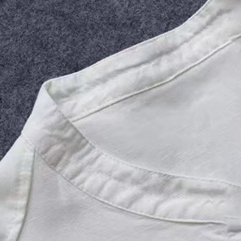 Solid Buttons Long Sleeve Cotton Linen Women's Shirt Dress With Pockets