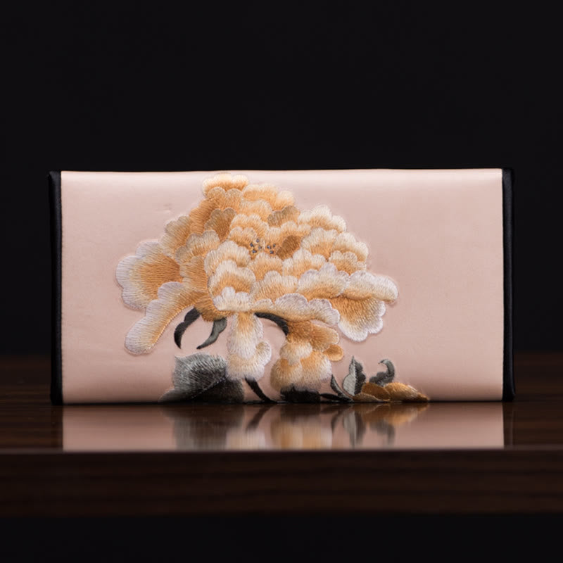 Peony Flower Su Embroidery Journey Shopping Long Purse Handbag