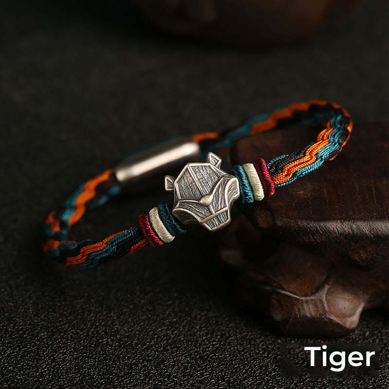 Handmade 999 Sterling Silver Year of the Dragon Chinese Zodiac Protection Colorful Reincarnation Knot Rope Bracelet