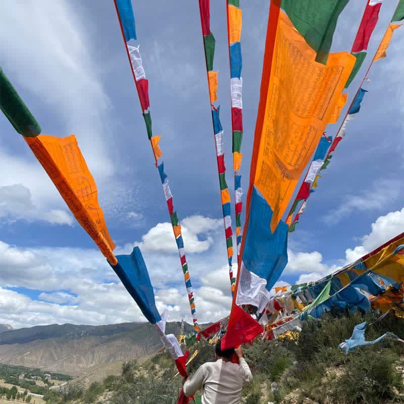 Tibetan 5 Colors Windhorse Auspicious Outdoor 25 Pcs Prayer Flag