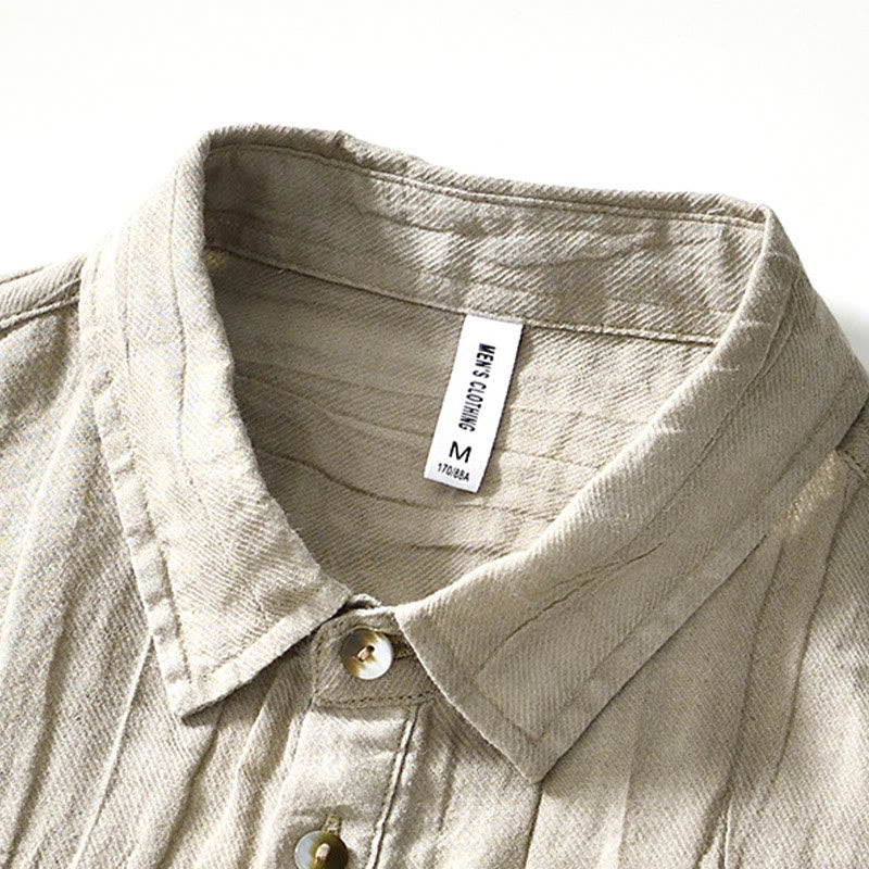 Causal Plain Lapel Ramie Linen Half Button Men's Shirt