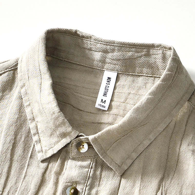 Causal Plain Lapel Ramie Linen Half Button Men's Shirt