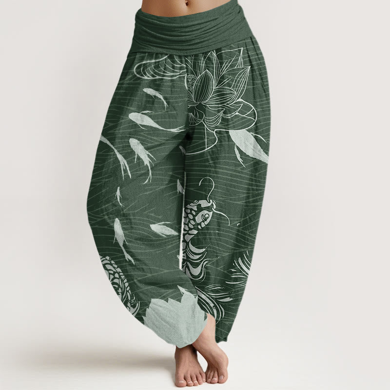 Big Lotus Koi FIsh Women's Elastic Waist Harem Pants