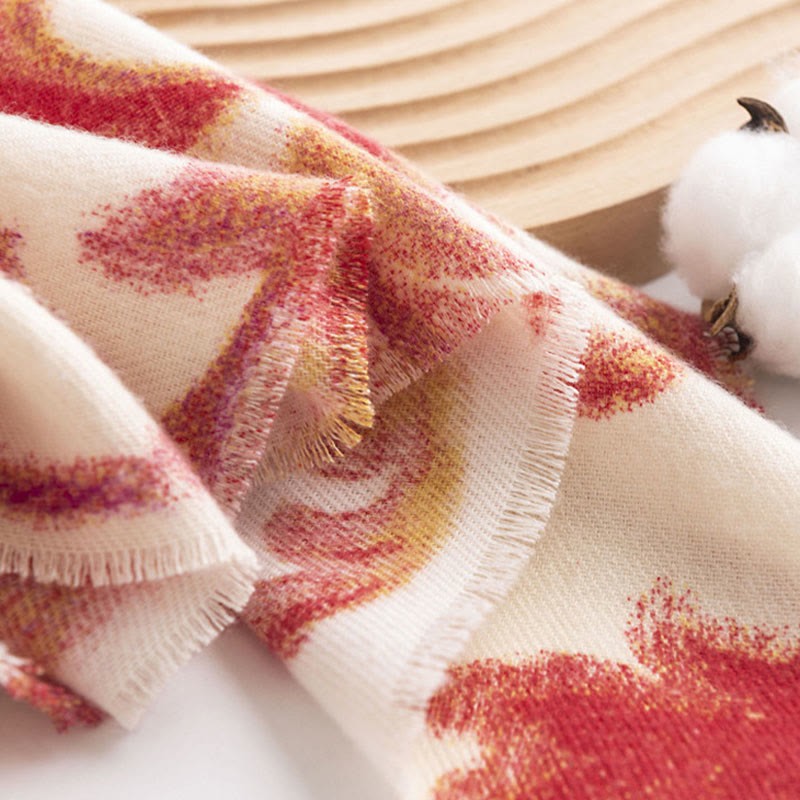 Tibetan Red Flower Print Shawl Fall Winter Soft Warm Scarf Wrap