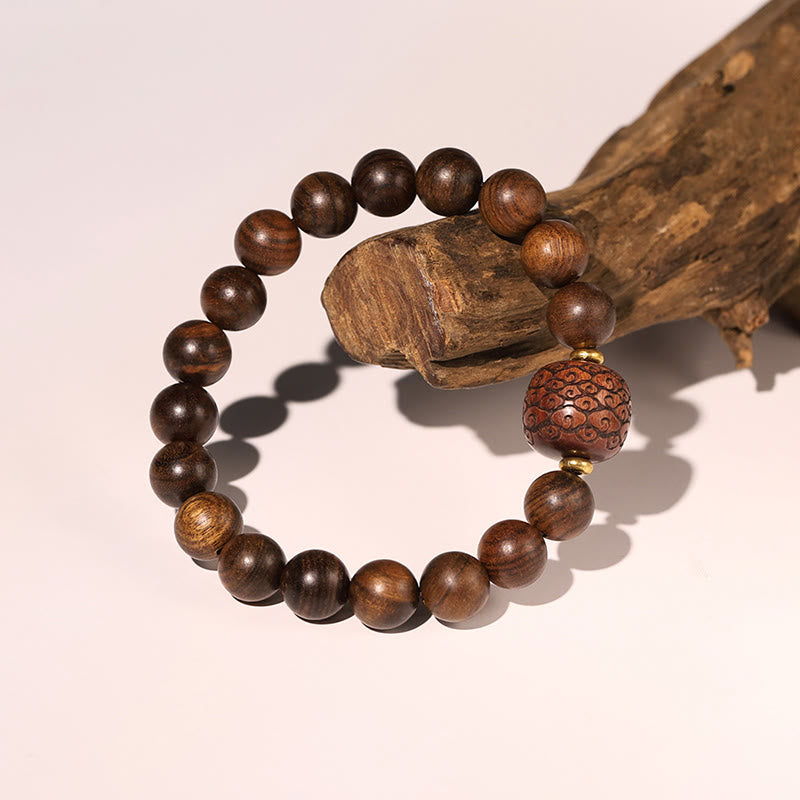 Rosewood Auspicious Clouds Totem Fu Character Bamboo Pattern Warmth Bracelet