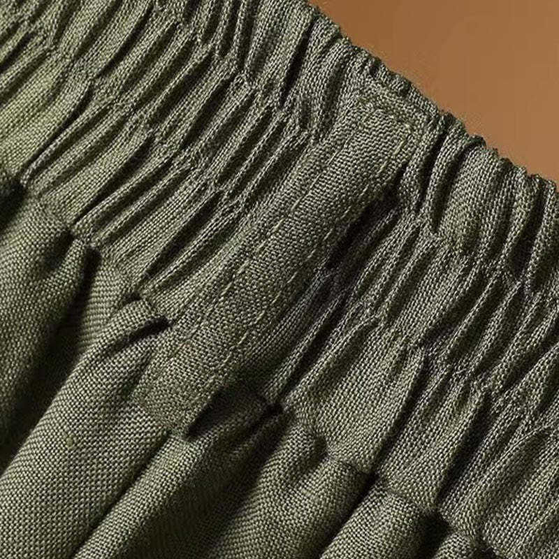 Summer Casual Pure Color 7-8 Length Cotton Linen Women's Wide Leg Pants