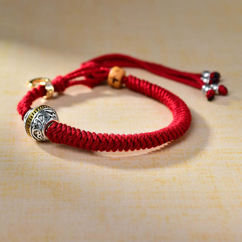 Tibetan Thangka Green Silver Tara Zakiram Goddess Of Wealth Red Braid String Luck Bracelet