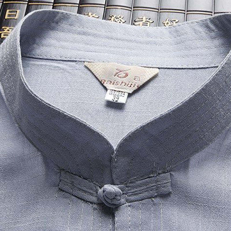 2Pcs Tang Suit Plain Color Frog-Button Men's Long Sleeve Shirt Pants Set