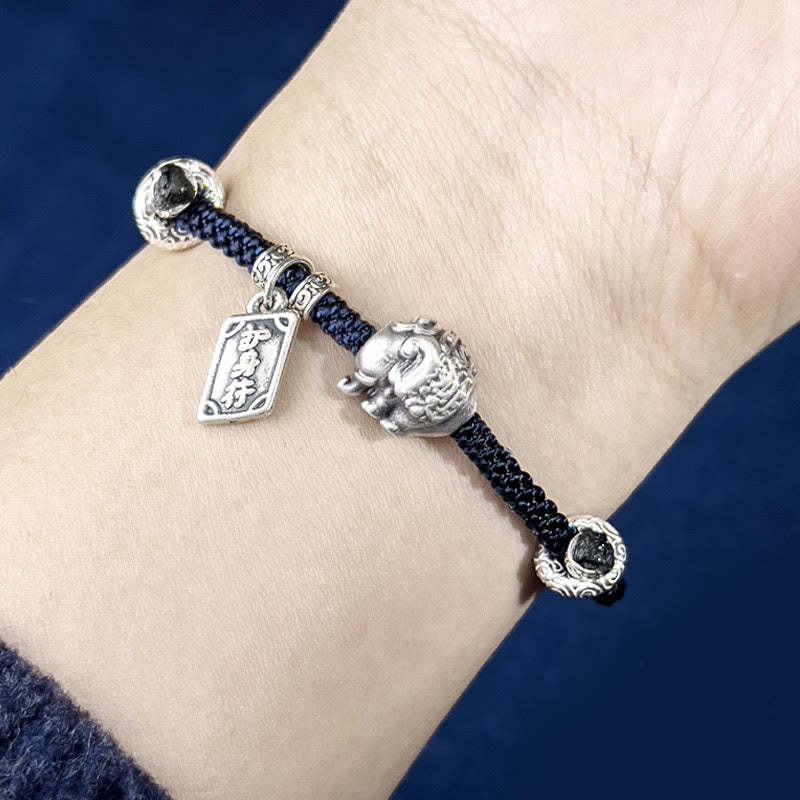 925 Sterling Silver Elephant Safe And Well Amulet Charm Strength Bracelet