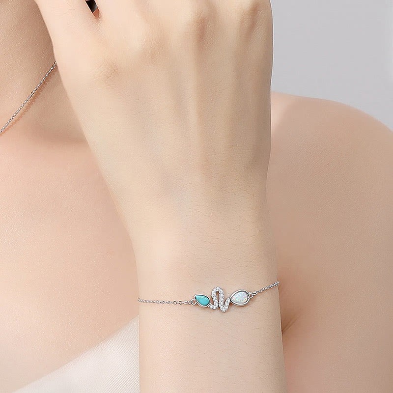 925 Sterling Silver Turquoise Opal Year Of The Snake Protection Bracelet