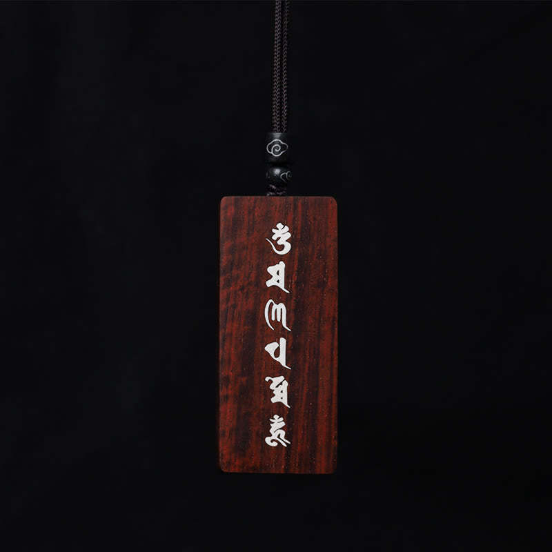 999 Sterling Silver Small Leaf Red Sandalwood Ebony Wood Om Mani Padme Hum Inlaid Protection Necklace Pendant