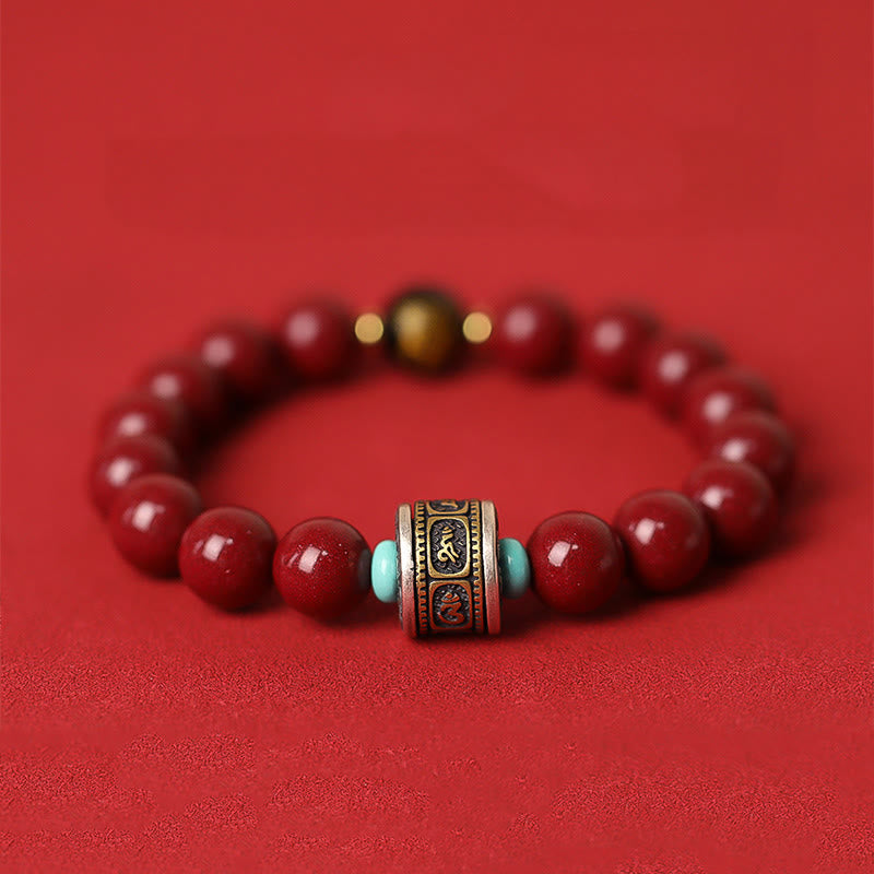 925 Sterling Silver Chinese Zodiac Natal mystic zen Cinnabar Om Mani Padme Hum Calm Bracelet