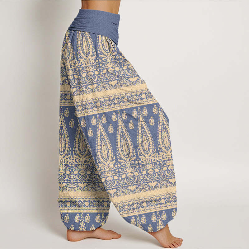 Casual Feather Stripes Design Women's Elastic Waist Harem Pants