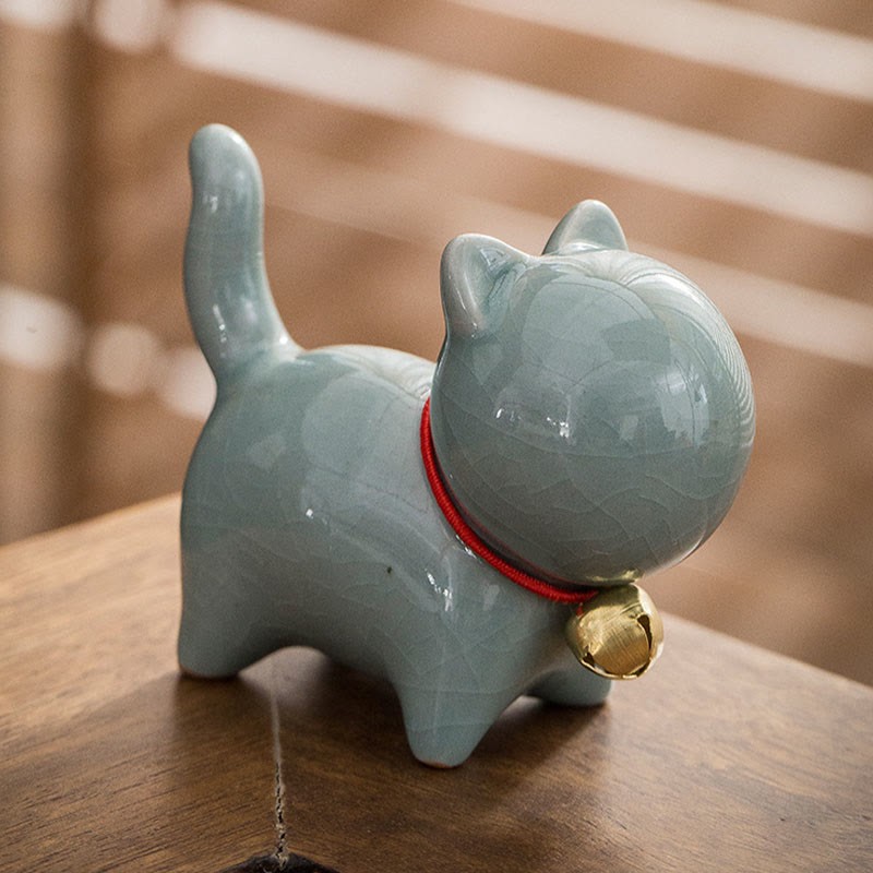 Mini Cute Lucky Bell Cat Tea Pet Ceramic Home Desk Figurine Decoration