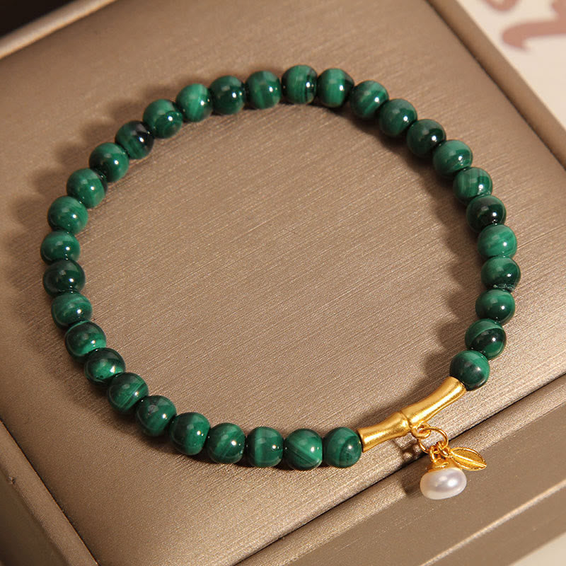 Natural Malachite Pearl Lucky Bamboo Anti-Anxiety Bracelet