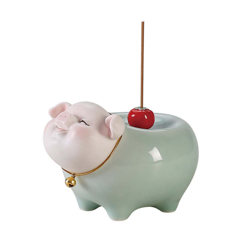 Ceramic Little Pig Blessing Stick Incense Burner