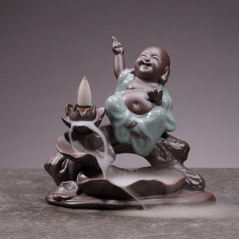 Little Monk Ceramic Lotus Blessing Incense Burner Decoration