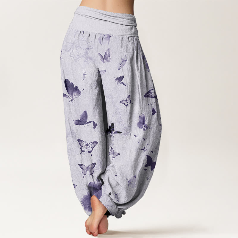 Casual Butterfly Ink Painting Women's Elastic Waist Harem Pants