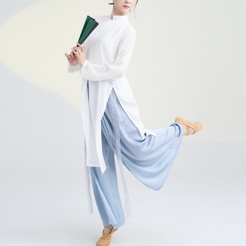 2Pcs Classical Dance Clothing Zen Tai Chi Meditation Clothing Cotton Top Pants Women's Set