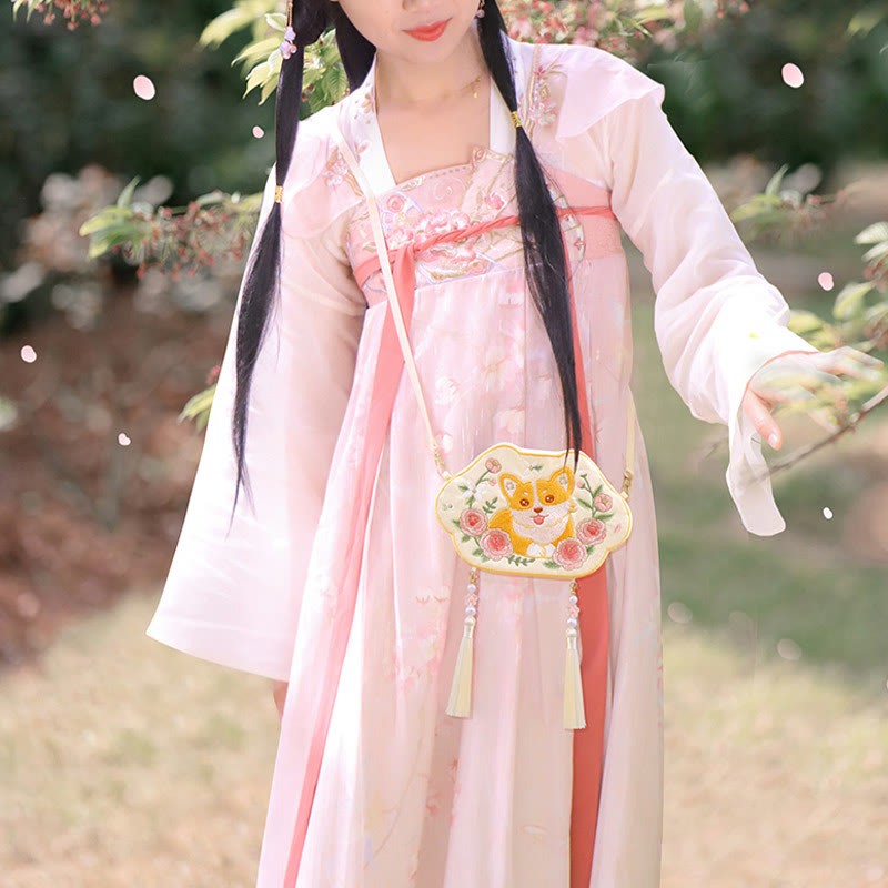 Embroidery Lucky Panda Cat Shiba Inu Deer Rabbit Fox Flower Cute Animal Hanfu Bag Crossbody Bag Shoulder Bag