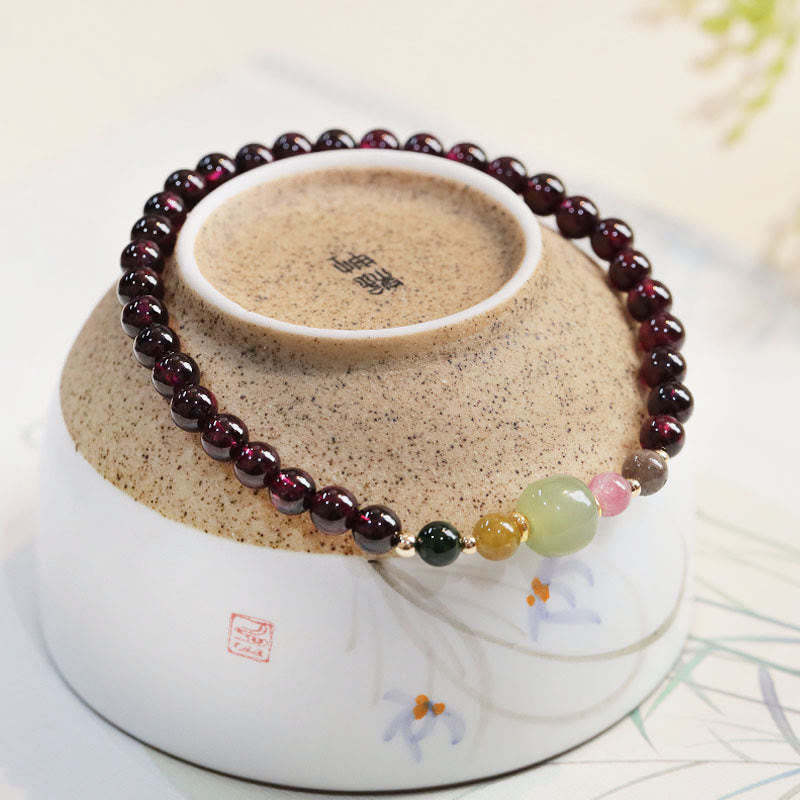 Natural Garnet Hetian Jade Tourmaline Bead Passion Bracelet