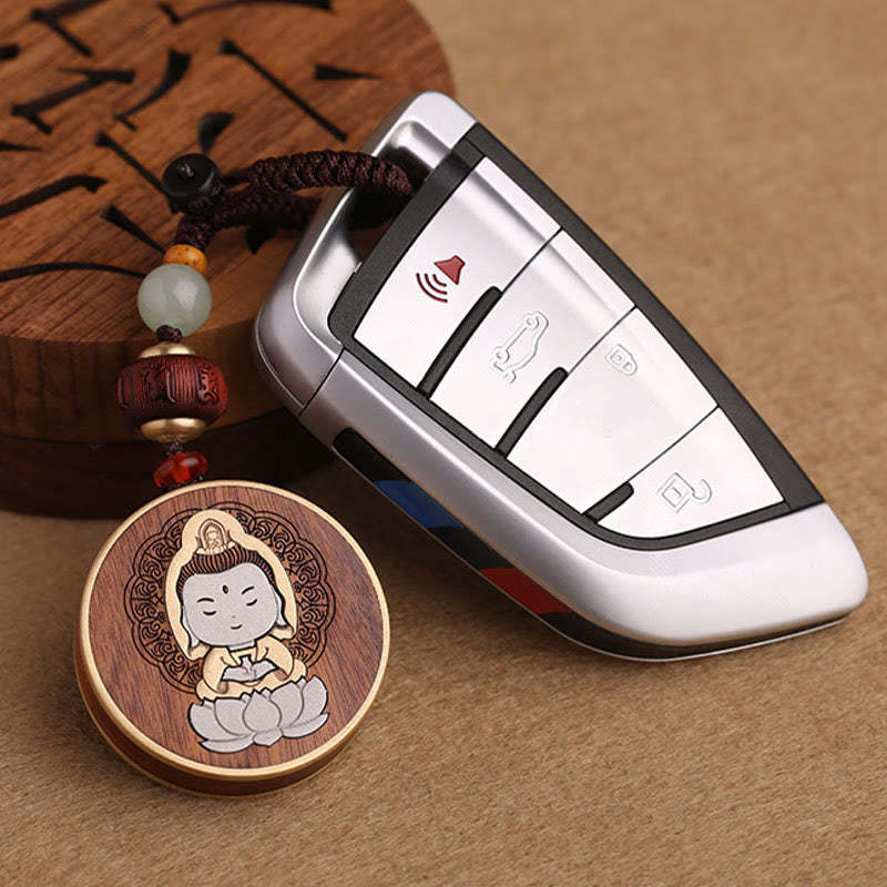 Ebony Wood Rosewood mystic zen Avalokitesvara Om Mani Padme Hum Balance Car Key Chain Decoration