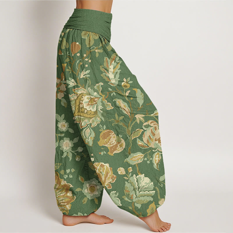 Casual Blooming Flowers Buds Design Women's Elastic Waist Harem Pants