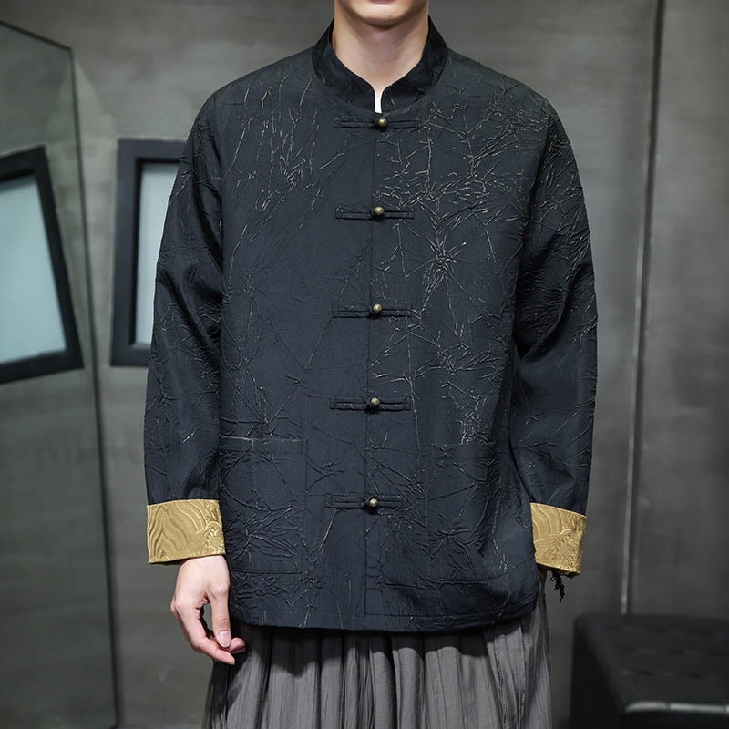 Tang Suit Casual Frog-button Long Sleeve Nylon Men's Jacket Shirt Clothing