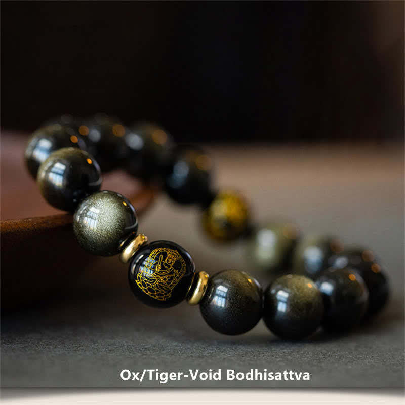 Chinese Zodiac Natal mystic zen Gold Sheen Obsidian Wealth Protection Bracelet