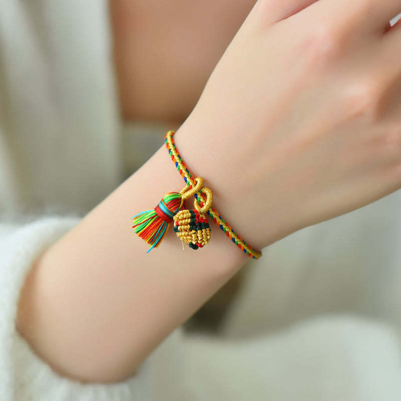 Colorful Rope Luck Handmade Zongzi Golden Ball Charm Bracelet