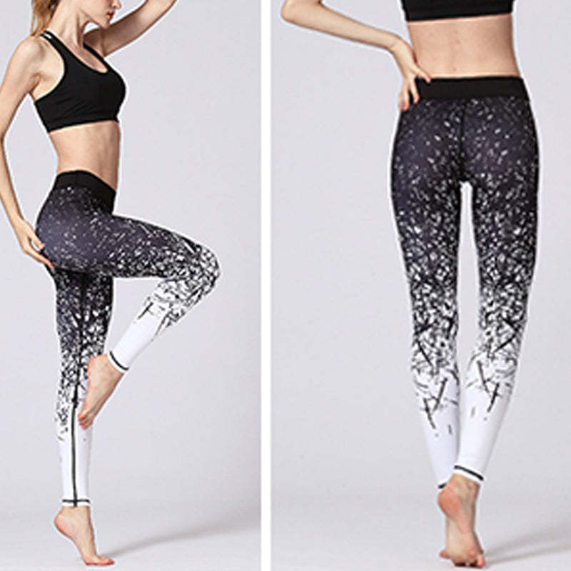 Lines Weeds Sakura Flowers Black Tree Print Pants Sports Fitness Yoga Leggings Women's Yoga Pants