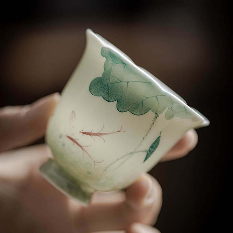 Koi Fish Lotus Leaf Pattern Ceramic Teacup Kung Fu Tea Cup 65ml