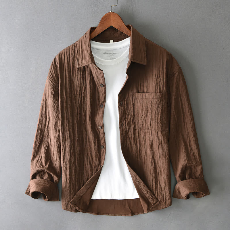 Casual Solid Color Long Sleeve Men's Shirt With Pocket