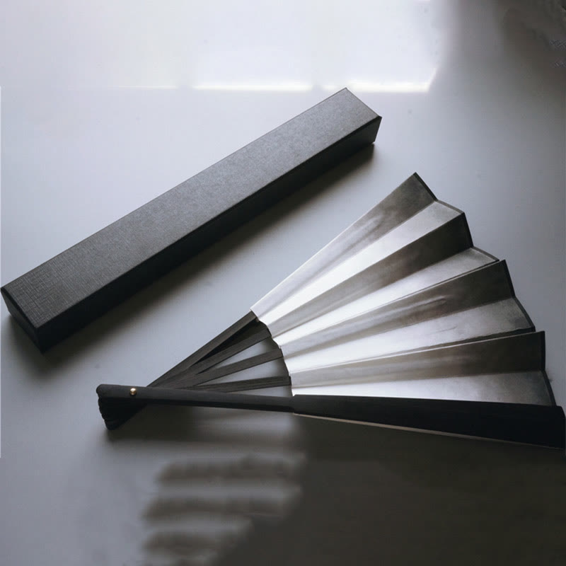Black White Ink Gradient Rice Paper Handheld Bamboo Folding Fan