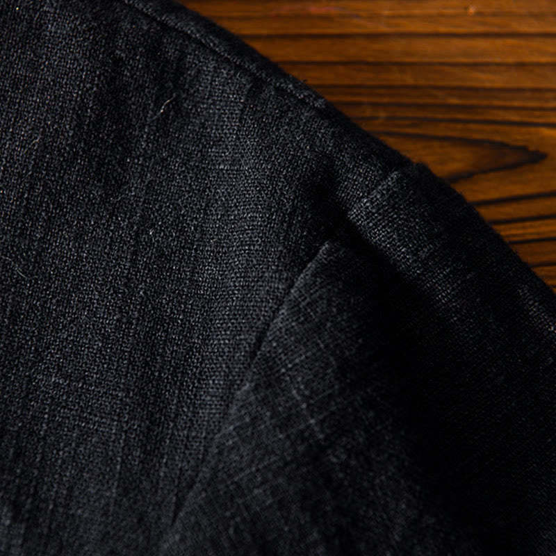 Frog-Button Chinese Tang Suit Ramie Linen Cotton Men Jacket Shirt With Pockets
