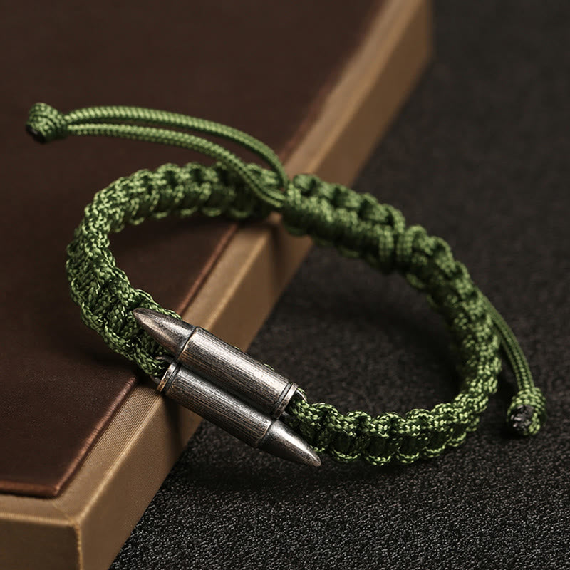 925 Sterling Silver Bullet Design Braided Rope Bracelet