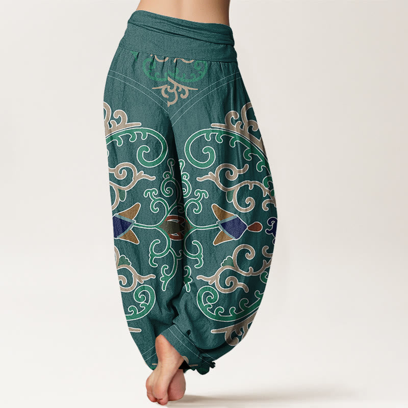 Flowers Vines Totem Pattern Women's Elastic Waist Harem Pants