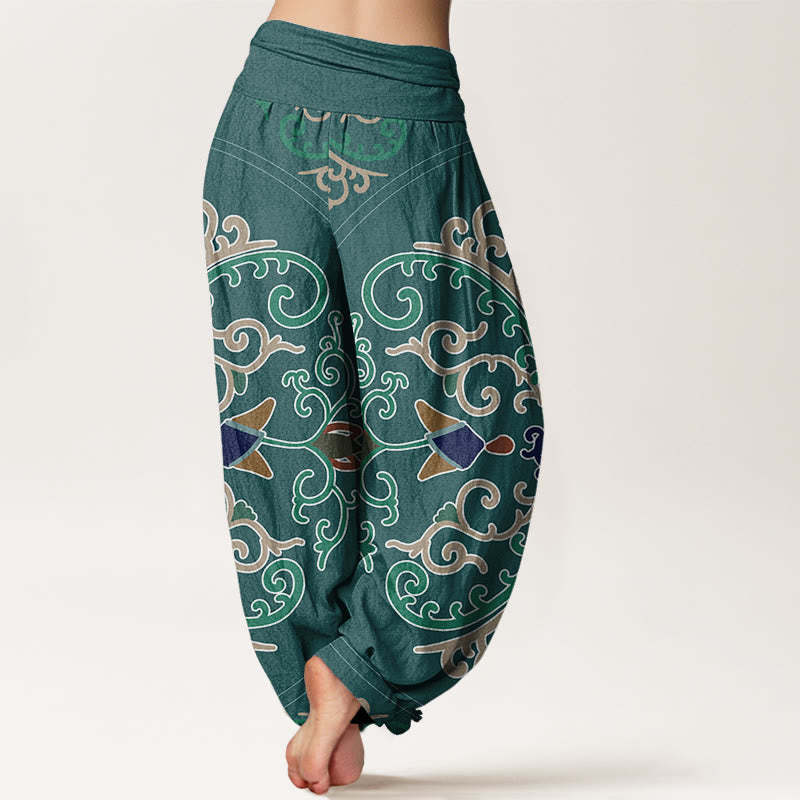 Flowers Vines Totem Pattern Women's Elastic Waist Harem Pants
