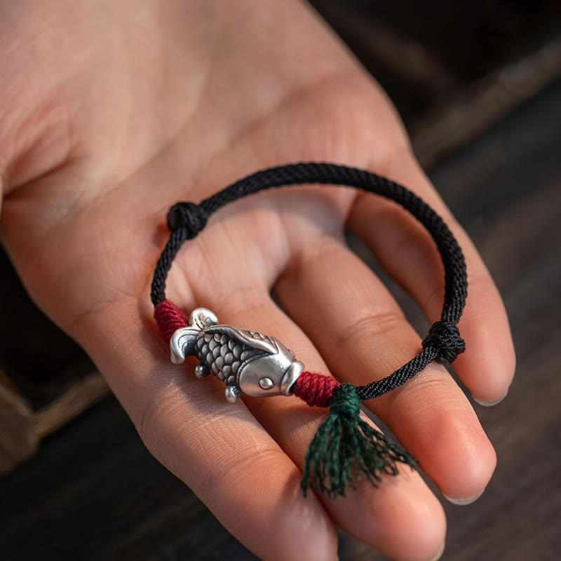 925 Sterling Silver Luck Koi Fish Braided Bracelet