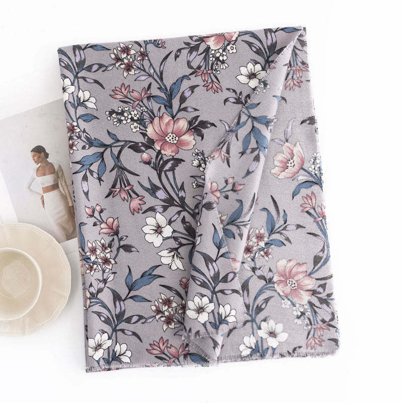 Tibetan Shawl Retro Blooming Camellia Japonica Print Fall Winter Soft Warm Scarf Wrap
