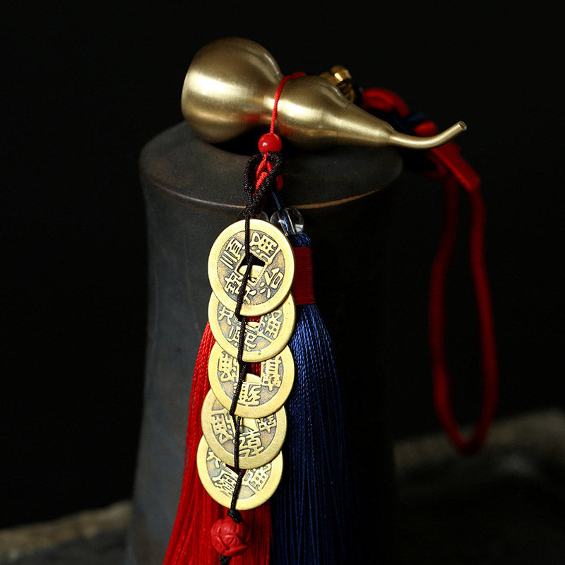 Feng Shui Wu Lou Gourd Ancient Chinese Coins  Wealth Car Hanging Decoration