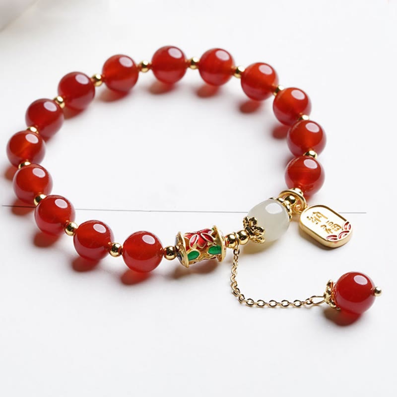 Natural Red Agate Hetian Jade Fu Character Confidence Charm Bracelet (Extra 30% Off | USE CODE: FS30)