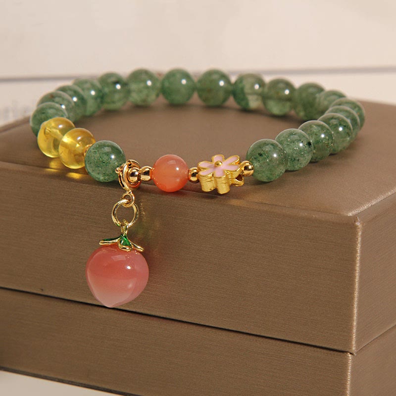 Natural Green Strawberry Quartz Love Peach Charm Bracelet